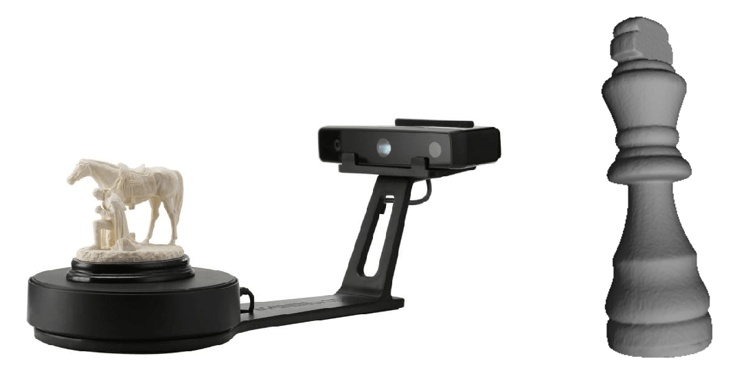 EinScan 3D 扫描仪的网店商品展示图；国际象棋棋子的 3D 扫描结果（自制）